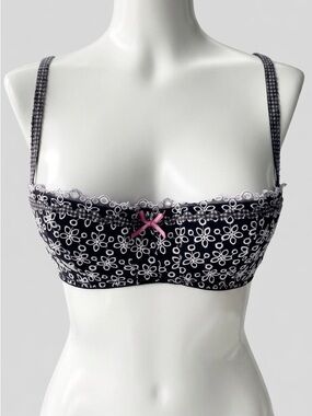 Vintage Chantal Thomass for Victoria’s Secret Black Eyelet Gingham Bra 34C Rare